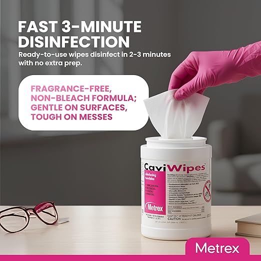 Metrex CaviWipes Disinfecting Towelettes, Pack of 12 – Durable Non-Woven Disinfecting Wipes for Hard, Non-Porous Surfaces in Healthcare & Laboratory Settings – Pre-Saturated with CaviCide, 13-1100