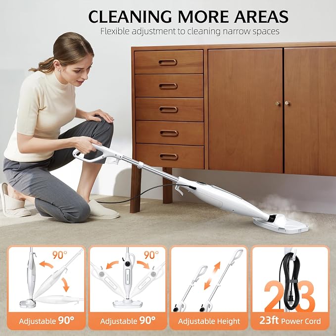10-in-1 Steam Mop, Powerful Handheld Steam Cleaner for Home with 23FT Cord, Removable Water Tank, 266℉Deep Cleaning, 2 Steam Modes, Multi Purpose Steam Mop for Hardwood Floor, Laminate, Carpet