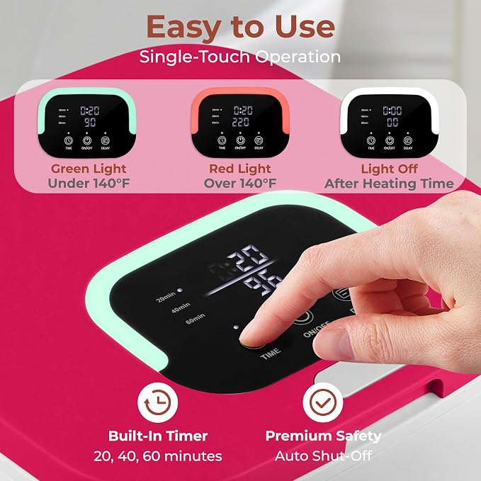 SereneLife Towel Warmer Bucket - Compact 23L Bathroom Towel Heater with Essential Oils Disc Holder, Adjustable Timer, Auto Shut-Off, Power Cord Storage & LED Display, Fits 2 Oversized Towels (Pink)