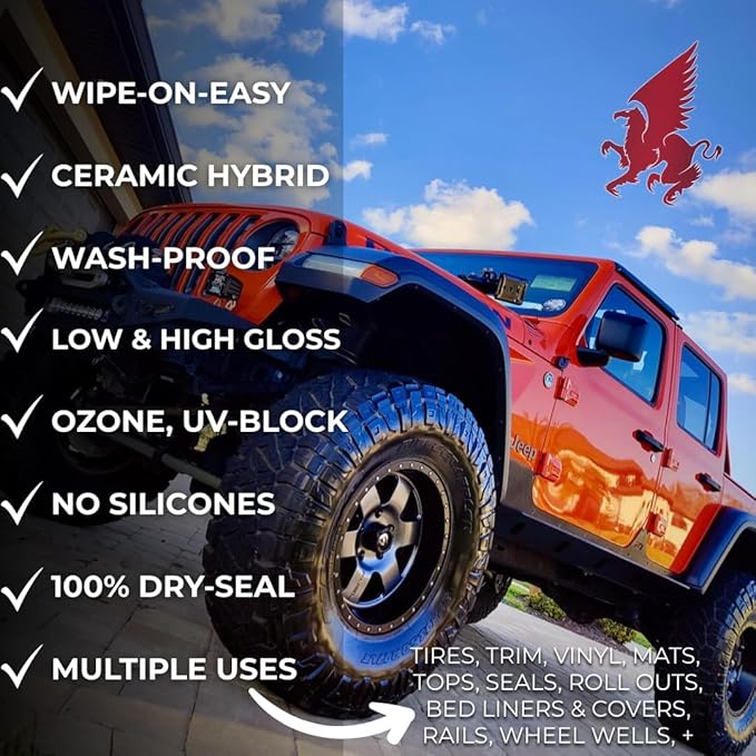 RENEW PROTECT - GLOZ, Tire & Trim Treatment, Ceramic-Hybrid Protectant, Lasts Months - Years, Mid or High Shine, Floor Mats-RV-Golf Cart, 100% Motorcycle-Safe, Wash-Proof, 5min Dry-Seal 8oz