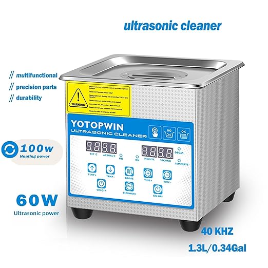 Professional Stainless Steel Heated Ultrasonic Cleaner Machine for Jewelry Glasses Watch Straps Dentures Carburetor Circuit Board Mouth Guard Precision Small Parts Cleaning Equipment (1.3L)
