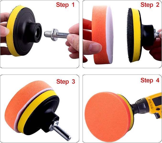 SIQUK 16 Pieces Buffing Pads 5 Inch Car Polishing Pad Kit Foam Polish Pads Wax Buffer Polisher Attachment for Drill