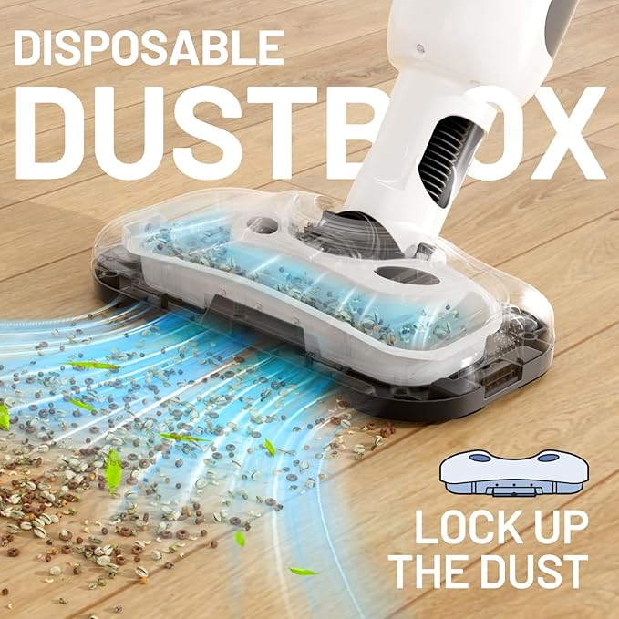 LiTHELi Cordless Vacuum Mop Cleaner, 2-in-1 Hard Floor Stick Vacuum, Wet Dry Mop, 2 Disposable Dust Boxes, 14 Disposable Pads & 1 Washable Pad, 2 Swappable 4000mAh Batteries