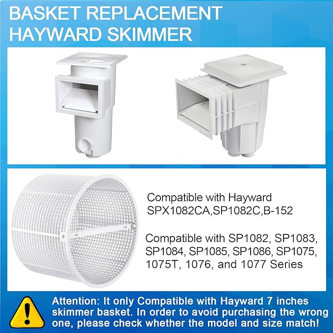 2 Pcs Pool Skimmer Basket with 1 Skimmer Handle and 1 Basket Hook Kit Compatible with Sp1082ca B-152 Automatic Skimmers, Compatible Sp1082 Sp1083 Sp1084 1085 1086 Sp1075 1075t(White)