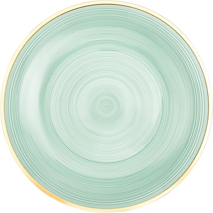 PLASTICPRO 32 Pieces Crystal Design Plastic Plates Combo Pack 7 inch and 10 inch Gold Rim Elegant Disposable Plates, Transparent Green