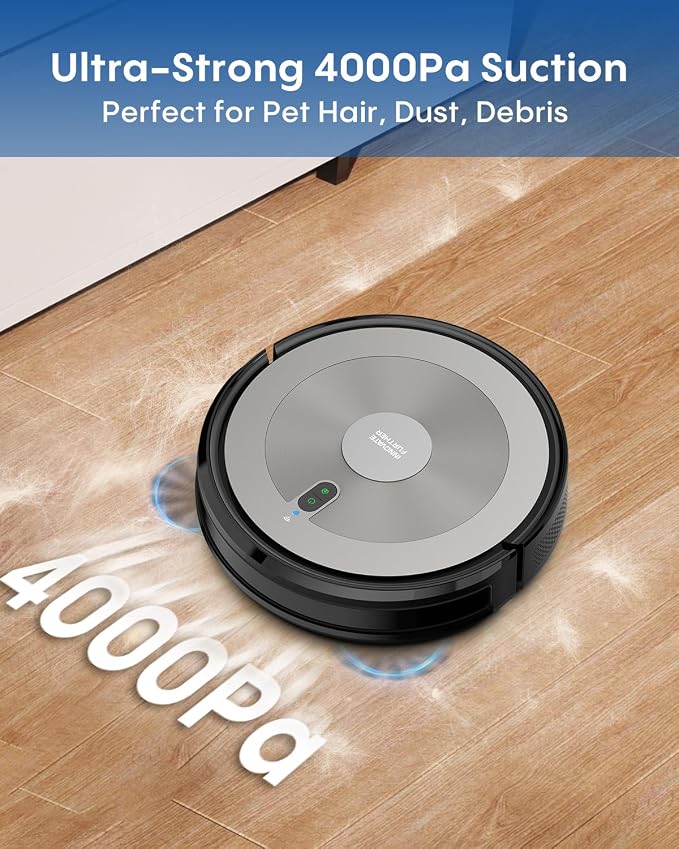 Robot Vacuum and Mop Combo, 3 in 1 Robotic Vacuum Cleaner with 4000Pa Max Suction Brushless Motor, Tangle Free, Auto Charging, Schedule, App/Remote Control, Ideal for Hard Floor, Pet Hair, Carpet