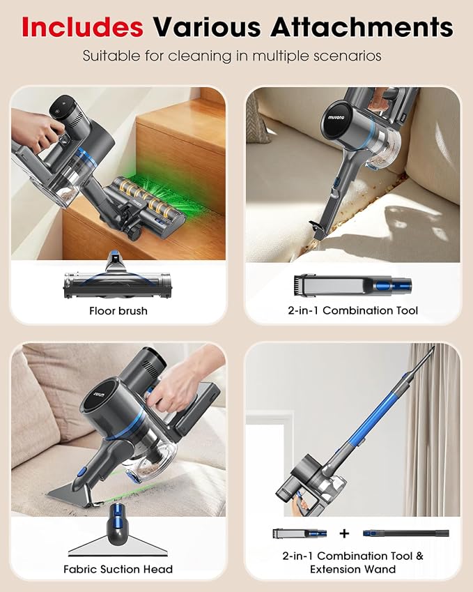 Cordless Vacuum Cleaners for Home, G26 Vacuum Cleaner, 45KPA Powerful Suction, Up to 60 Minutes, Tangle-Resistant, Rechargeable Stick Vac with Wall Mount for Pet Hair, Hardwood Floors, Navy Blue
