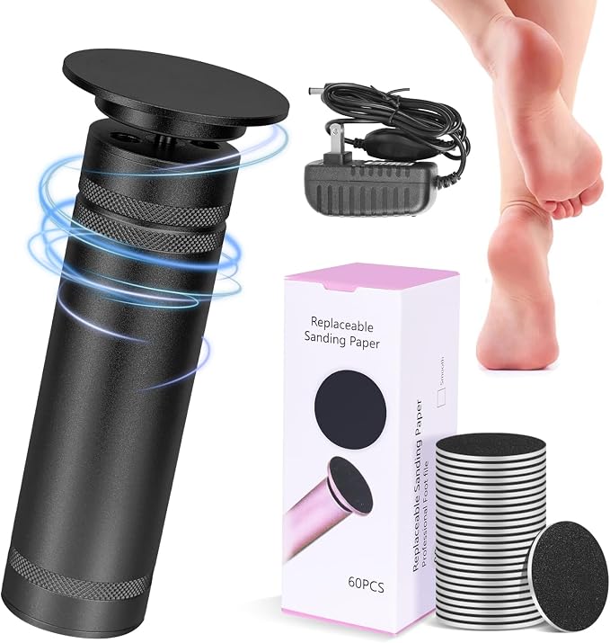 Electric Foot Callus Remover 36W, 1200RPM Heavy Duty Metal Grinder | 36W Motor, 60PCS Sandpaper Discs, Metal Body, Plug-in Corded, for Cracked Heels & Calluses, Home & Salon Pedicure Tool