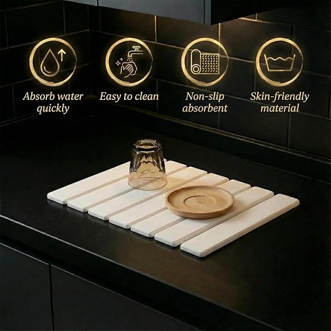 Diatomite Stone Dish Drying Mat & Faucet Mat Set – Absorbent Kitchen Countertop Protector, Fast-Drying, Non-Slip, Includes 1x Dish Mat & 1x Faucet Mat (16*12)
