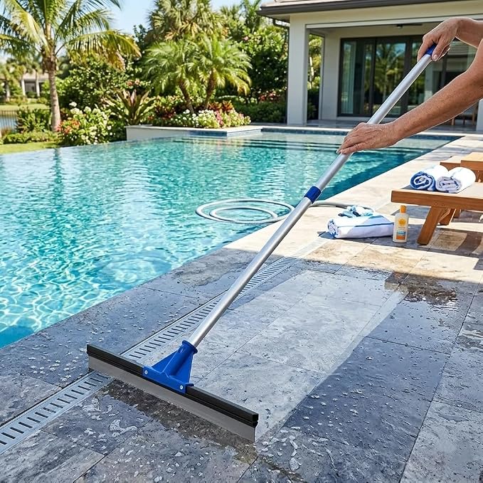Floor Squeegee for Concrete Floor, 18'' Rubber Wiper Squeegee Broom with 60" Long Handle, Commercial Scrubber Mop for Bathroom Kitchen Pool Glass