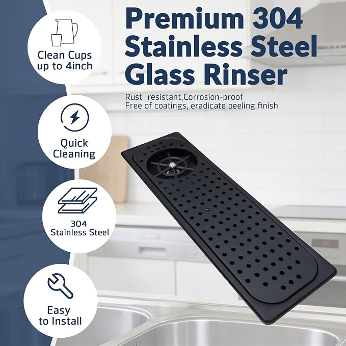 Pitcher Rinser Glass Rinser Cup Washe Stainless Steel Cup Washer with Drain Drip Tray Hose for Home Kitchen, Restaurant, Bar, Coffee Restaurant(53 * 16.2 * 4cm)