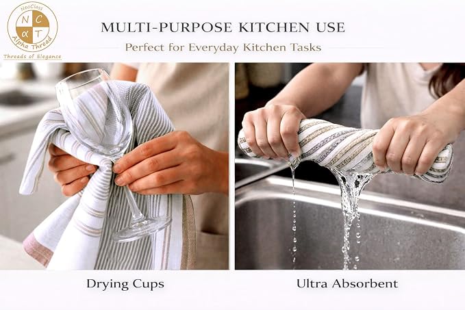 Pack of 6 Cotton Kitchen Towels Set, Dish Towels, Cleaning Rags, Kitchen Dish Cloths for Washing Dishes, Cotton Cleaning Cloths, Ultra Soft, Lightweight & Quick Dry, Flat Weave, 28"x18" (Beige & Gray)