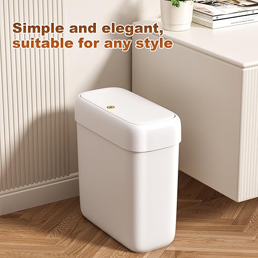 funest 2 Pack Bathroom Trash Can with Pop-Up Lid,3 Gallon & 2.7 Gallon Small Spaces Plastic Garbage Can,Slim Wastebasket for Bathroom, RV, Office, White