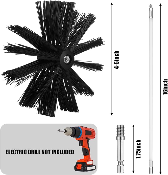 Teenyyou Wire Chimney Cleaning Brush with 1/4" Npt Fitting and 12 Rods, 6 Inch Round Steel Chimney Cleaning Brush and 16 Inch Fiberglass Rods for Hearth Fireplace (Split Type)