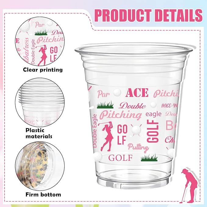 Rngmsi Golf Clear Plastic Cups - 50 Pcs Master Golf Party Decorations, 12 OZ Disposable Cups for Birthday Bachelor, Sports Party Supplies Favor