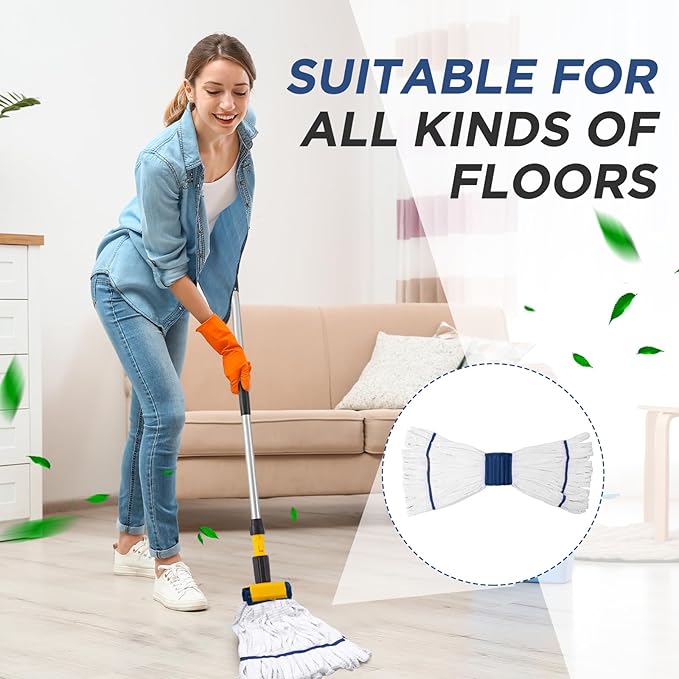 Hushee 12 Pack Large Microfiber Tube Mop Heads 18 oz Heavy Duty Commercial Industrial Wet Mop Head Refill Reusable Machine Washable Looped End Mopheads for Hardwood, Tile, Laminate Floors (White)