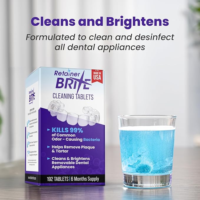 Retainer Brite – Aligner Cleaning Tablets for Invisalign, Mouth Guard Cleaner, Night Guard Cleaner and other Dental Appliances. FDA Registered and Made in USA. 192 Tablets – 6 Month Supply