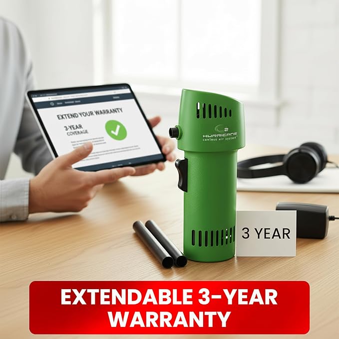 Canless Air System O2 Hurricane Industrial, Heavy Duty Rechargeable Air Duster, 220+ MPH Cordless Cleaner, Sustainable Pro Alternative, Green, Made in USA