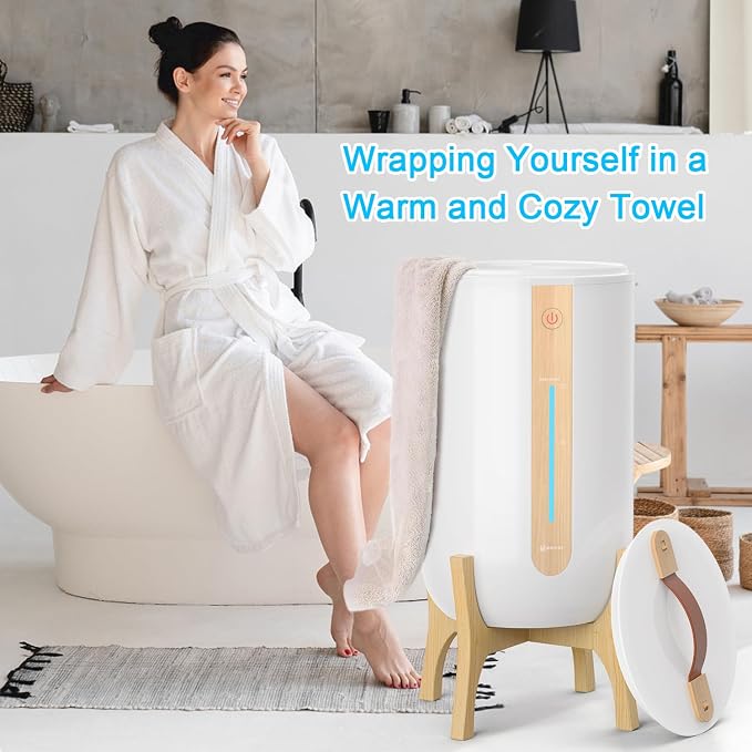 Keenray Towel Warmer for Bathroom, Towel Warmer Bucket with Heating Progress Bar, Fragrance Disc Holder, Leather Handle, Auto Shut-Off Towel Bucket Fits Up to Two 40" x 70" Towels, Blankets White