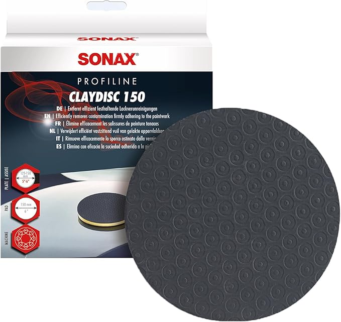 SONAX Clay Disc | Advanced Synthetic Clay Pad for Hand or Machine Use | Removes Overspray, Water Spots, Tree Sap & Brake Dust | Reusable, Long-Lasting & Fast-Acting Surface Prep | 451241 | 150mm