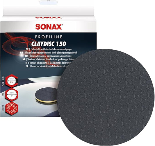 SONAX Clay Disc | Advanced Synthetic Clay Pad for Hand or Machine Use | Removes Overspray, Water Spots, Tree Sap & Brake Dust | Reusable, Long-Lasting & Fast-Acting Surface Prep | 451241 | 150mm