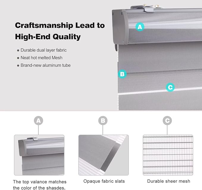 MYshade Roller Shades Zebra Blinds for Windows Cordless Day and Night Light Filtering Shades Dual Layer Roller Blinds 33" x 64" Grey