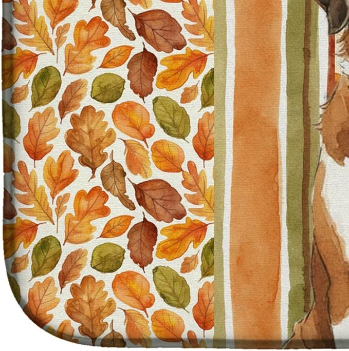 Caroline's Treasures Brown and White Saint Bernard Heirloom Fall Dish Drying Mat Absorbent Dish Drying Mat Pad for Kitchen Counter Dish Drainer Mat for Countertop, 14 x 21", Multicolor