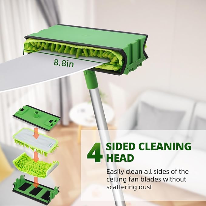 Ceiling Fan Cleaner Duster with 6 Ft/72'' Extension Pole Replacement Head Compatible with Unger Telescopic Extension Pole