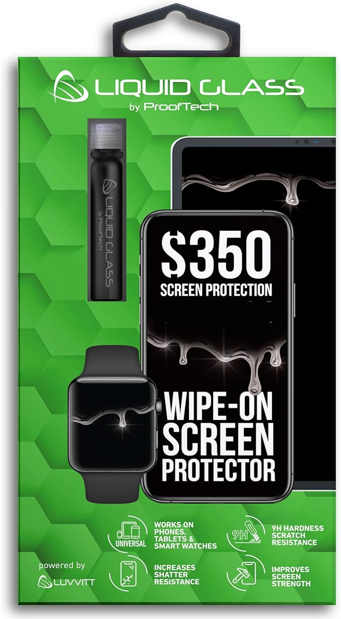 ProofTech Liquid Glass Screen Protector with $350 Screen Repair Coverage Scratch Resistant Wipe On Invisible Protection for All Phones Tablets Smart Watches - Universal