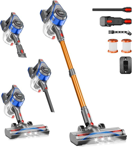 BSNAW Cordless Stick Vacuum Cleaner - Rechargeable, 35Kpa Powerful Vacuums with Detachable Battery Display, Max 45Mins Runtime, 8 in 1 Handheld Vacuum for Hardfloor & Carpets Pet Hair