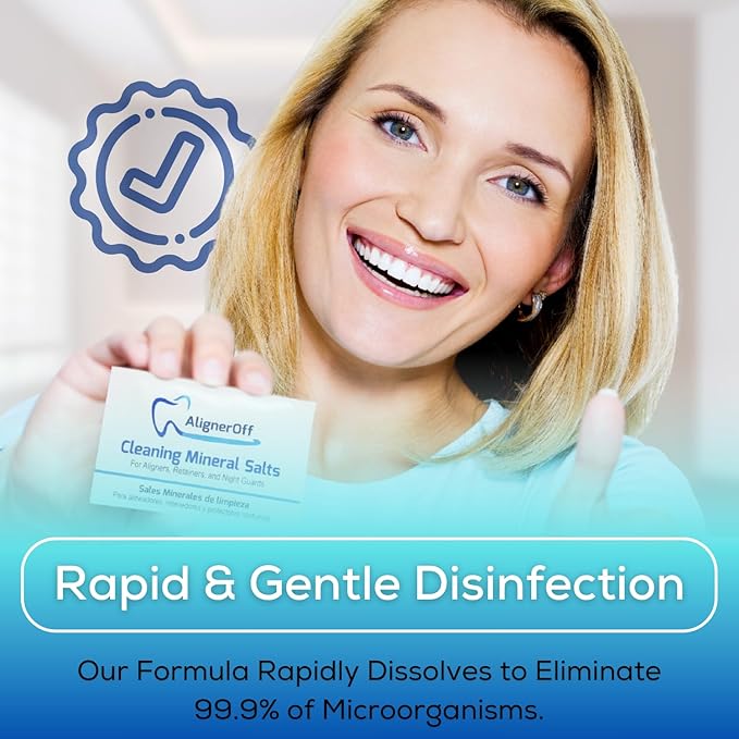 Aligner Cleaning Crystals for Invisalign & Retainers| 50 Daily Use Packets, Removes Stains, Odor & Plaque, Safe for Clear Aligners, Nightguards & Dental Appliances | By AlignerOff