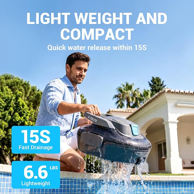 Steelite Robotic Pool Cleaner S7, Cordless Pool Vacuum for Above Ground Pool, Automatic Pool Vacuum Robot with Dual Motors, Self Parking, 120 Mins Runtime, Robotic Pool Vacuum for Leaves & Dirt