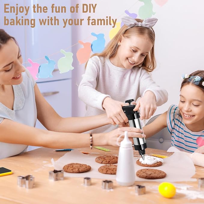 23-Piece Cookie Press Set,Cookie Press Gun Decorating Kit with 13 Stainless Steel Disksand 8 Piping Tips and Cleaning Brush,Holiday Baking and Everyday Treats, Essential Baking Supplies