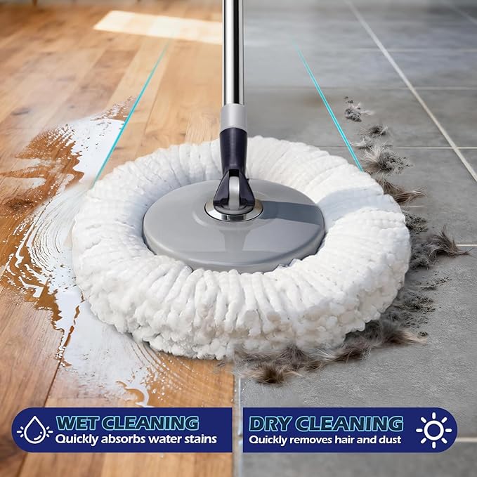 Spin Mop and Bucket Set,Masthome EasyWring Microfiber Spin Mop with 3 Mop Pads,Pedal Spinning Mops and Bucket with Wringer Set for Floor Cleaning - Home & Office Suitable