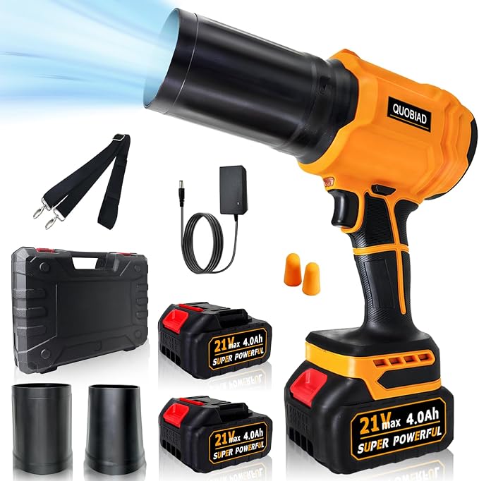 Leaf Blower Cordless with 2×21V Batteries, Turbo Jet Handheld Blower with Nozzle, Mini Leaf Blower Cordless, Variable Speed for Lawn Care, Patio, Car Drying, Snow & Dust Cleaning