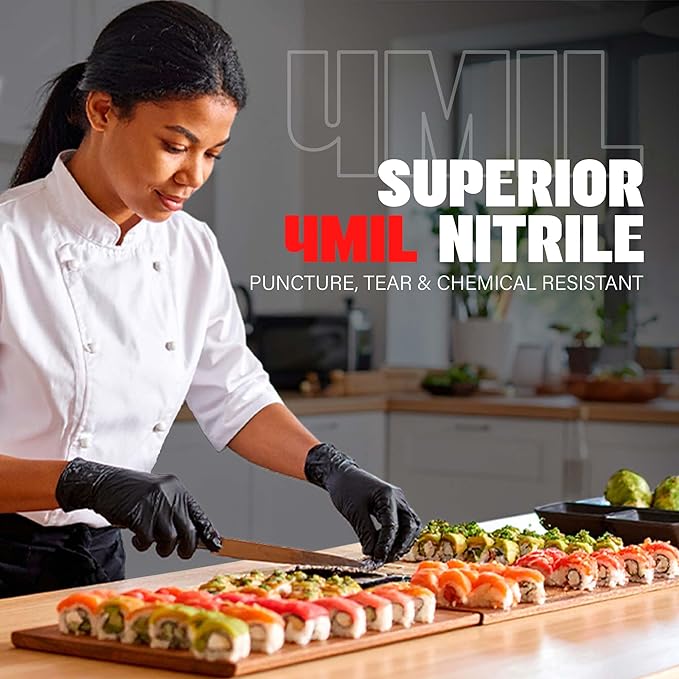 London Labs Black Nitrile Gloves Disposable Latex Free & Powder Free, 4 Mil Rubber Glove, Cleaning, Cooking, Mechanic(XS-XXL)