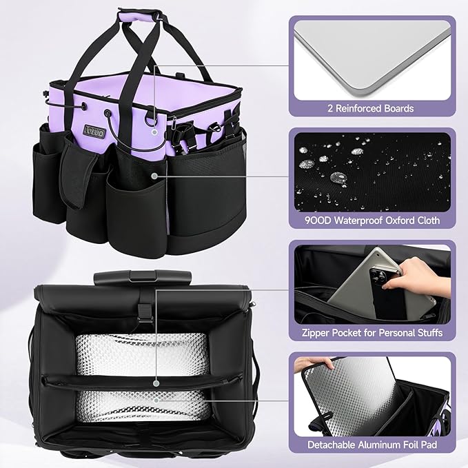 LOEUO Large Cleaning Caddy for Cleaning Supplies Organizer, Rolling Cleaning Caddy Bags with Wheels for Housekeepers, Cleaning Carts on Wheels for Home Car Office Picnic