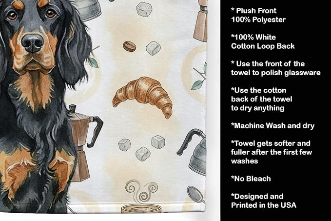 Caroline's Treasures Gordon Setter Coffee Bar Kitchen Towel Velour Plush Front and Cotton Loop Back Machine Washable