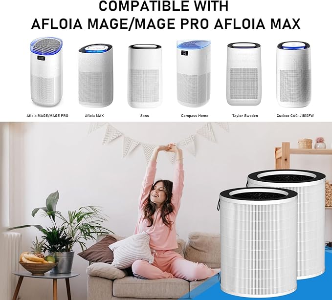 MAX HEPA Filter Replacement Compatible with Afloia MAX/MAGE/MAGE PRO and Sans/Air-Honati/Compass Home Smart/Taylor Swoden/Cuckoo CAC-J1510FW Air Cleaner Purifier, 2 Pack