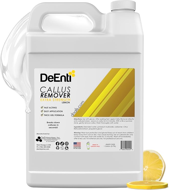 DeEnti Callus Remover for Feet, Extra Strength Foot Callus Remover Gel, 128oz Salon Grade Home Pedicure Supplies for Dry Skin, Cracked Heel, Professional Strength Foot Care, Lemon