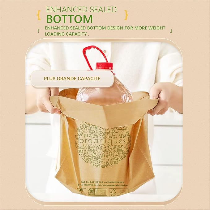 HYTREND-Kitchen Food Waste Bag-120 Bags-%100 Compostable paper Bag - Leak Resistant - Small-Certified by BNQ and BPI,CMA-I,CMA-W