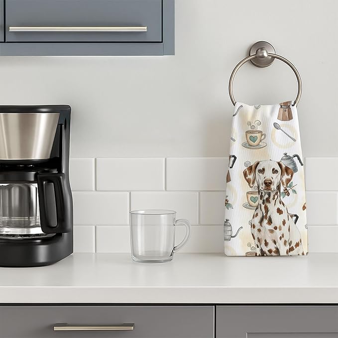 Caroline's Treasures Liver Dalmatian Coffee Bar Kitchen Towel Velour Plush Front and Cotton Loop Back Machine Washable