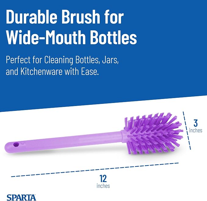 SPARTA Large Water Bottle Brush Ideal for Wide-Mouth Jars, Bottles and Tumblers, Dishwashing Tool with Handle for Home and Commercial Kitchens, Plastic, 12 Inches, Purple