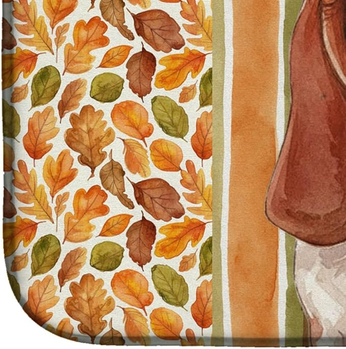 Caroline's Treasures Red and White Basset Hound Heirloom Fall Dish Drying Mat Absorbent Dish Drying Mat Pad for Kitchen Counter Dish Drainer Mat for Countertop, 14 x 21", Multicolor