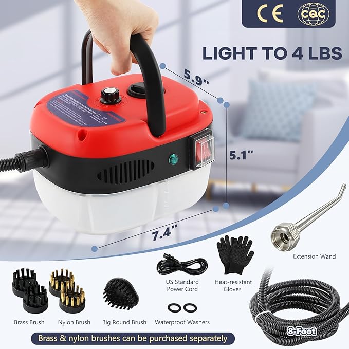 Moongiantgo High Pressure Steam Cleaner, 2500W Portable High Temp Bathroom Power Steamer Cleaning Machine For Home Use Grout Tile Kitchen Grease Car Detailing Engine (110V, Red)
