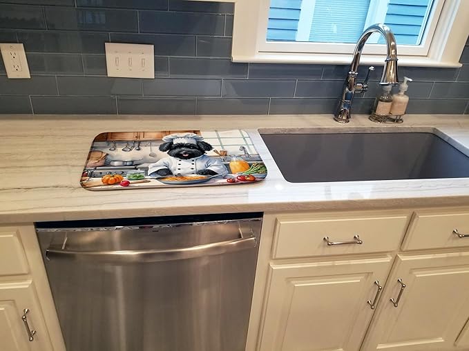 Caroline's Treasures DAC6312DDM Puli The Chef Dish Drying Mat Absorbent Dish Drying Mat Pad for Kitchen Counter Dish Drainer Mat for Countertop, 14 x 21", Multicolor