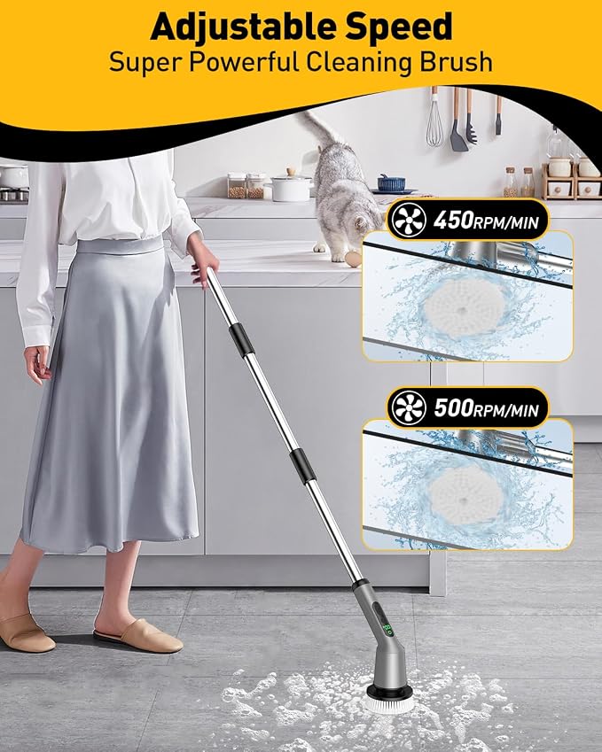 Electric Spin Scrubber, Shower Scrubber Cordless Scrub Brush, Grey