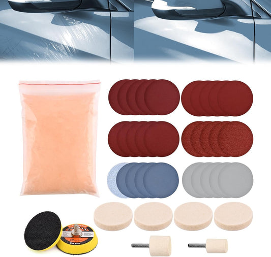 EMVANV Glass Polishing Kit, 39Pcs/Set Glass Scratch Remover, Deep Scratch Window Repair Tool, Window Windscreen Scratch Repair Kit with Cerium Oxide Polishing Powder Polishing Pad and Wheel