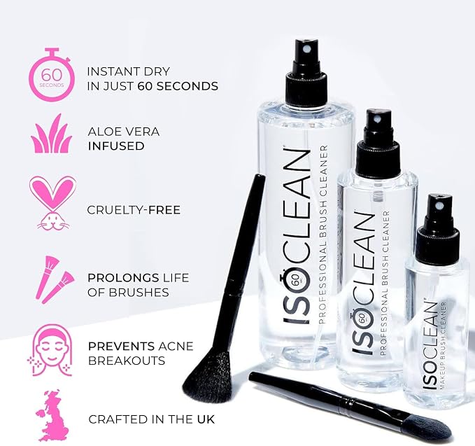 ISOCLEAN Makeup Brush Cleaner – Gentle Daily Use Solution, Reduces Product Buildup, Improves Application, Easy Clean Brush Cleaning Solution & Sponge Cleaner - Spray Top, 9 fl oz