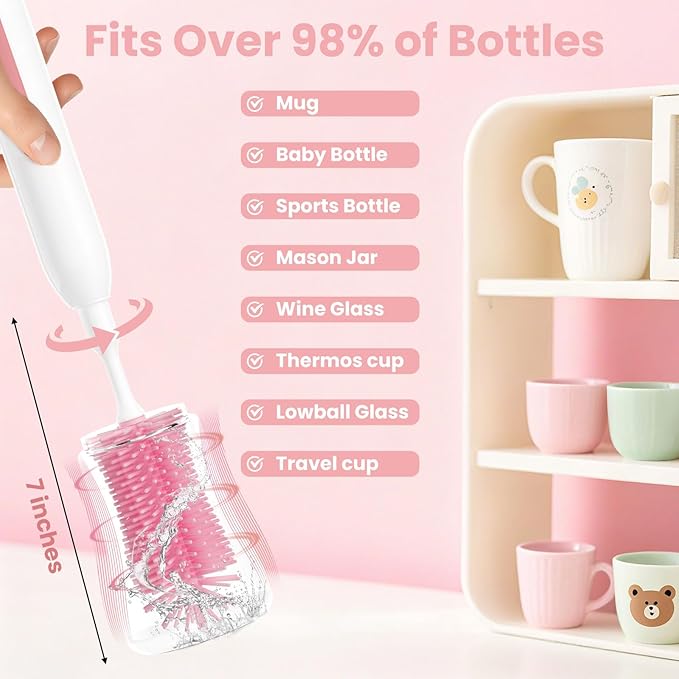 Electric Bottle Brush Cleaner,Rechargeable Baby Bottle Cleaning kit with Formula Mixer, Silicone Nipple&Straw Brush, Soap Dispenser, Drying Rack-IPX7 Waterproof,Long Battery Life for Home & Travel